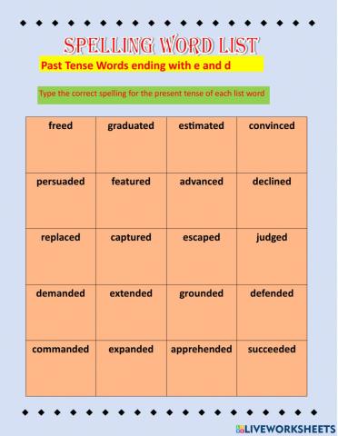 Past tense words with e and d