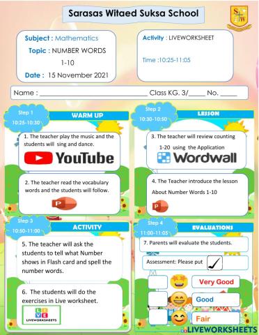Lesson plan (Number words 1-10)