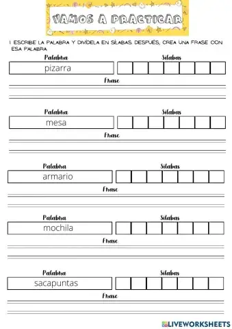 Separar palabras en sílabas y crear frases