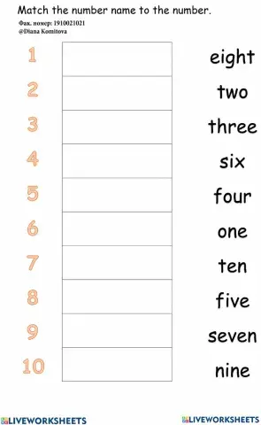 Match the number name to the number