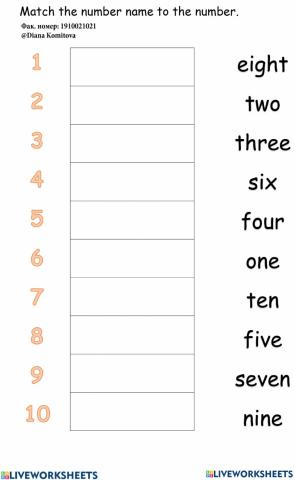 Match the number name to the number