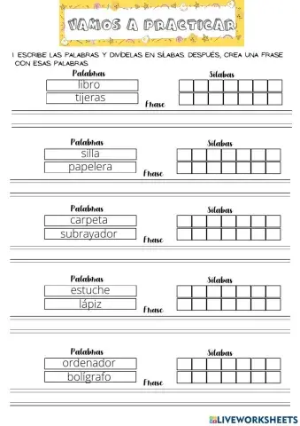 Separa palabras en sílabas y crea frases con ellas
