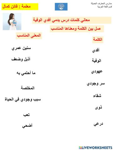 معانب كلمات بدمي أفدي الوفية