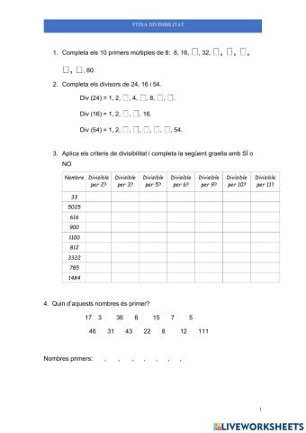 Fitxa repàs divisibilitat