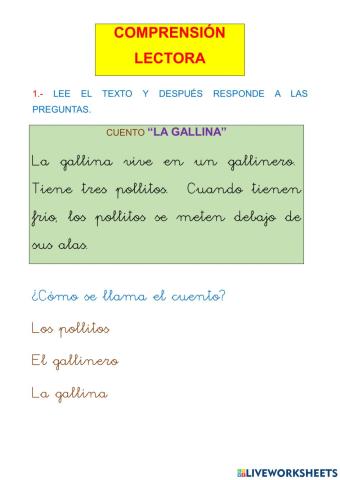 Comprensión lectora la gallina