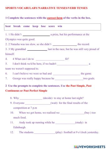 Sports (vocabulary, narrative tenses, verb patterns)