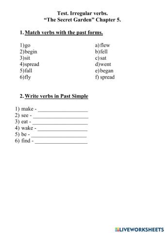 Irregular verbs. The Secret Garden. Chapter 5