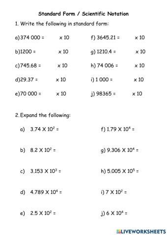 Standard Form - Scientific Notation