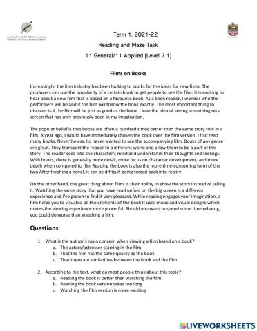 BTS 11 General reading questions + maze