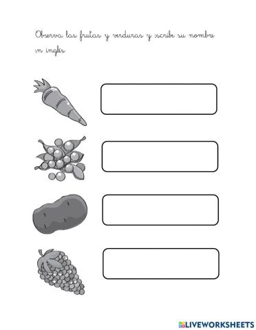 Fruits and vegetables writing