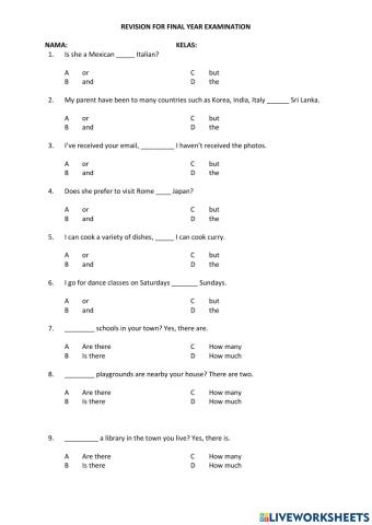 Ennglish revision for final examination