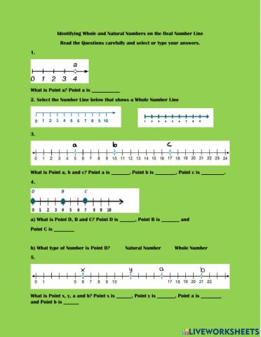 Identifying Whole and Natural Numbers on the Real Number Line
