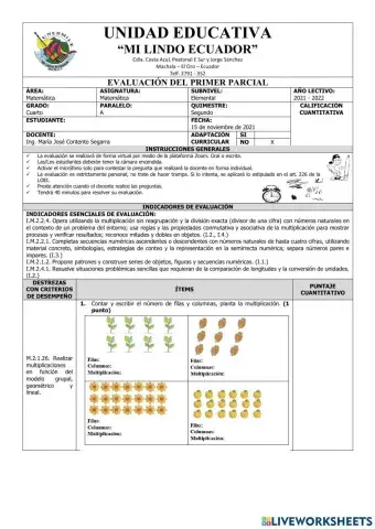 Evaluación del Primer Parcial de Matemática del Segundo Quimestre