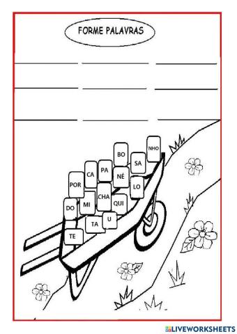 Forme 9 palavras com as sílabas que estão no carrinho e anote nas linhas.