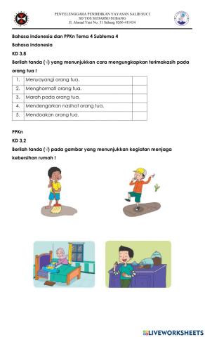 Bahasa Indonesia & PPKn-Terimakasih dan Kegiatan Menjaga Kebersihan