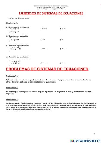 Sistemas de ecuaciones