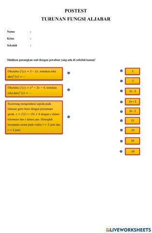 Postest Turunan Fungsi Aljabar