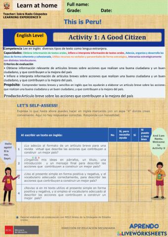 This is Peru! - Activity 1: A Good Citizen! week 36 -irc