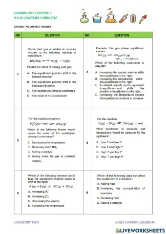 Chembuddy 6.3 LE CHATELIERS PRINCIPLE