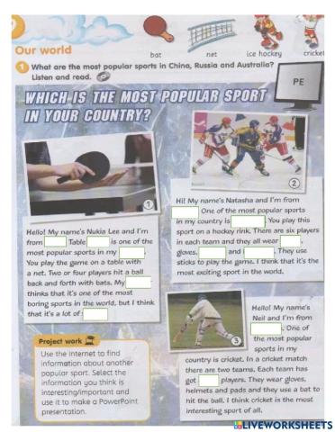 The Most popular sport in your country