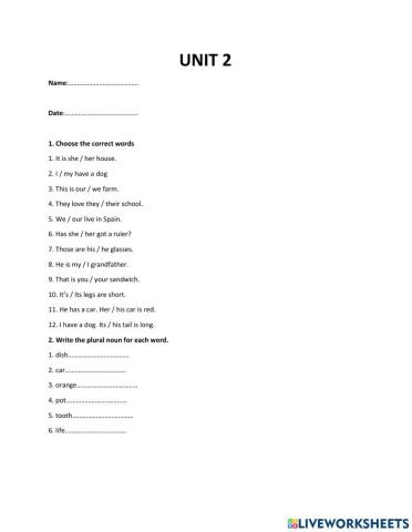 Unit 2 worksheet EMPOWER A1