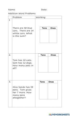 Addition Word Problems With and Without Regrouping