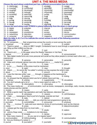 Revision of Unit 4. The Mass Media
