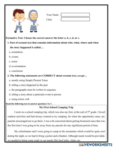 Formative Test about Recount Text
