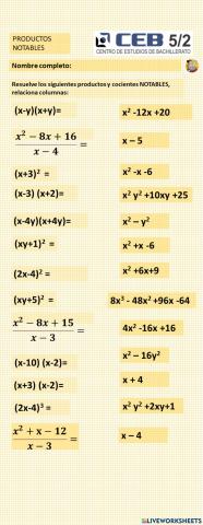 Productos y Cocientes  Notables