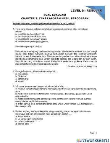 Latihan Soal Evaluasi - Level 9 - Teks Laporan Hasil Percoabaan
