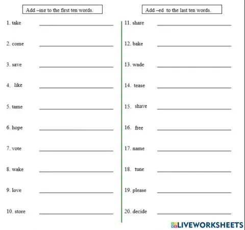 Add -ing + -ed to Silent e Words