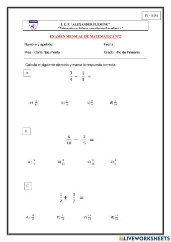 Examen de recuperación e matemática