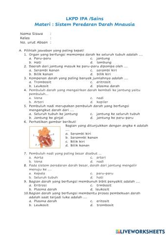 LKPD Peredaran Darah Manusia