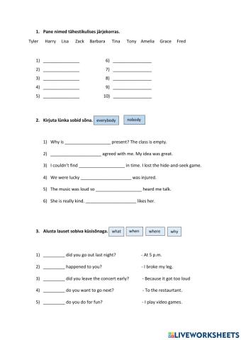 Workbook exercises