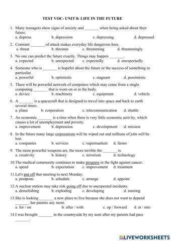 Unit 8: Life in the future