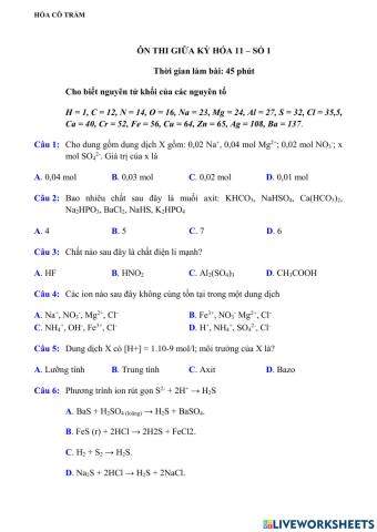 Đề giữa kỳ 1 - số 1