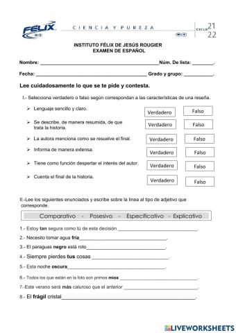 Examen de español