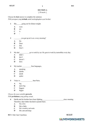 Pentaksiran Sumatif Bahasa Inggeris (Bahagian A) Tahun 5 2021