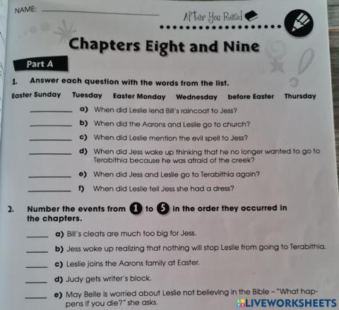 Chapters 8 and 9 Bridge to Terabithia Questions