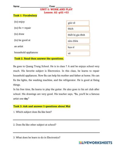 English 7 - Unit 5 -A2