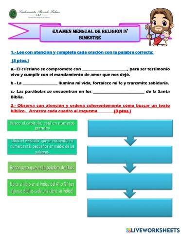 Examen mensual de religión iv bimestre