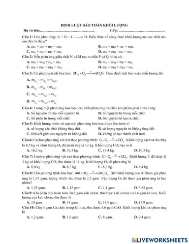 Định luật bảo toàn khối lượng