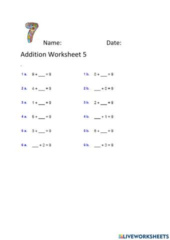 Addition Worksheet 5