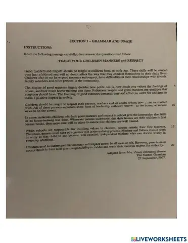 Manners and Respect Grammar and Usage