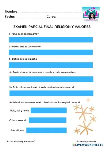 Examen parcial fina valores y religion