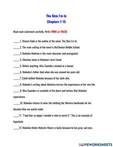 The Skin I'm In Chapters 1-15