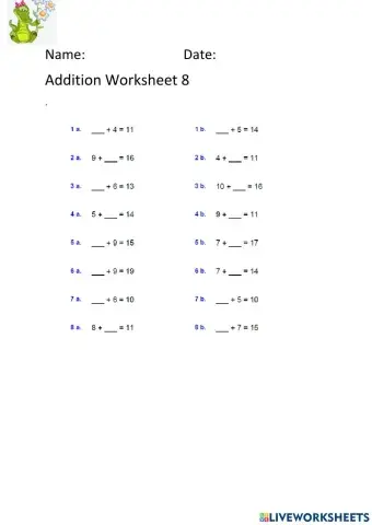 Addition worksheet 8