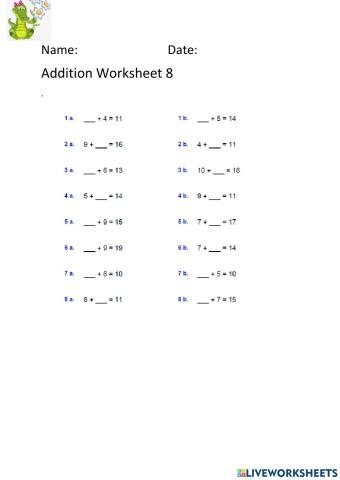 Addition worksheet 8