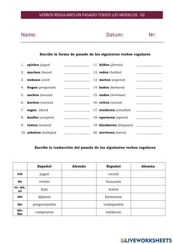 Verbos regulares en pasado todos los modelos 02
