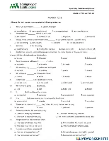 LM10 Progress test 1 (Lesson 3 HW)